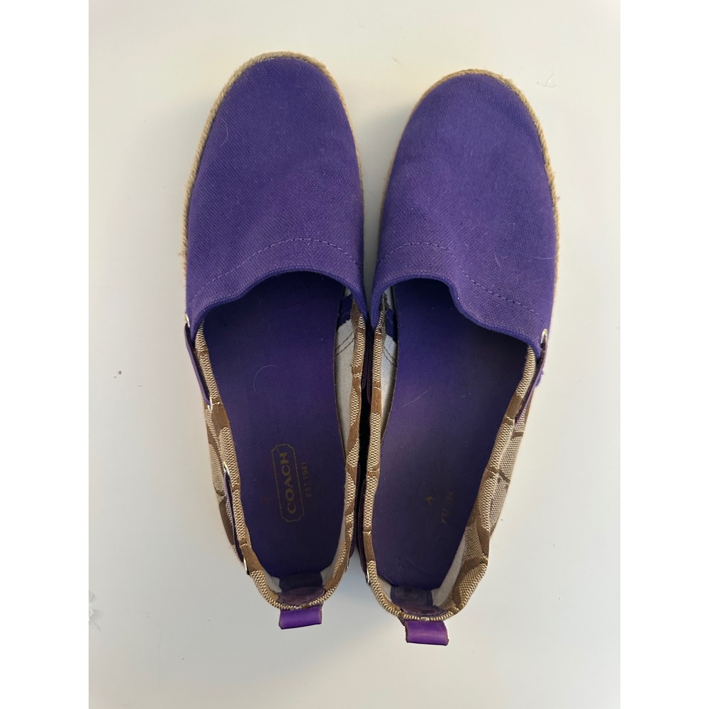 Coach Espadrille Flats Women Purple Brown Monogram Canvas Slip On Shoes Size 7 - Picture 6 of 9